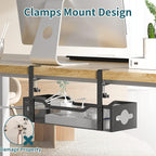 Under Desk Cable Management Tray 2 Pack, No Drill Cable Organizer With Clamp for Standing Desk, Easy to Install Cord Management System, No Damage Wire Organizer