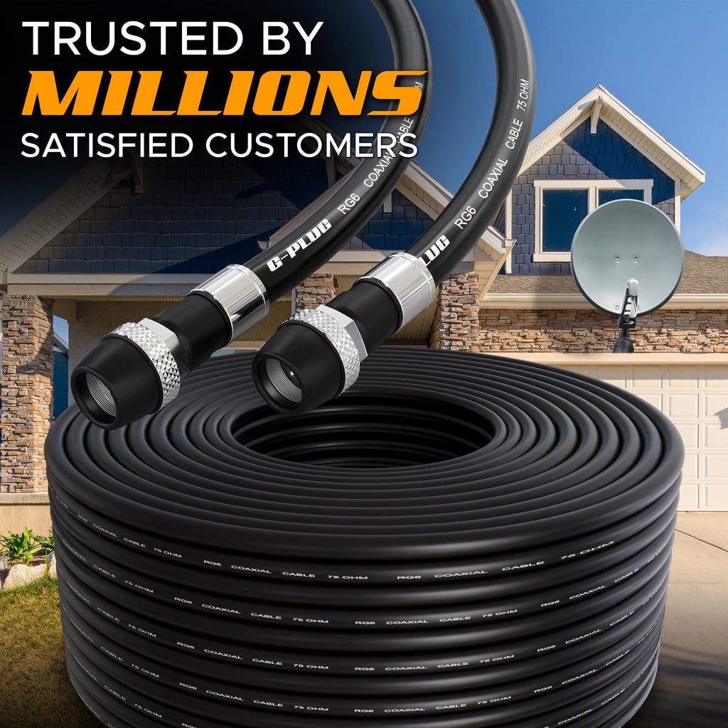 G-PLUG 40FT RG6 Coaxial Cable Extender - Coax Cable Cord, Triple Shielded