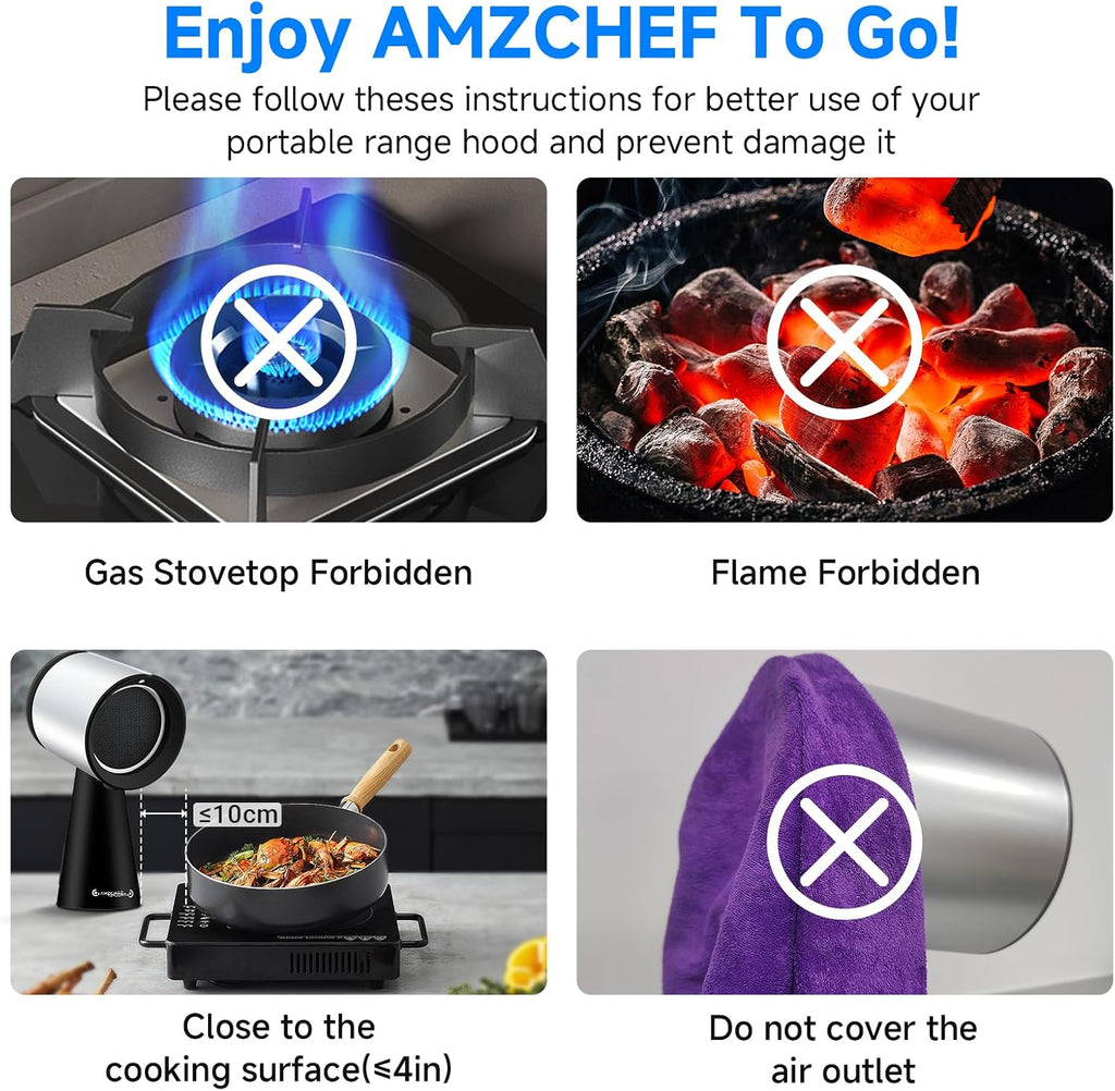 AMZCHEF Portable Range Hood, 3-Speed Desktop Exhaust Vent Fan，Black