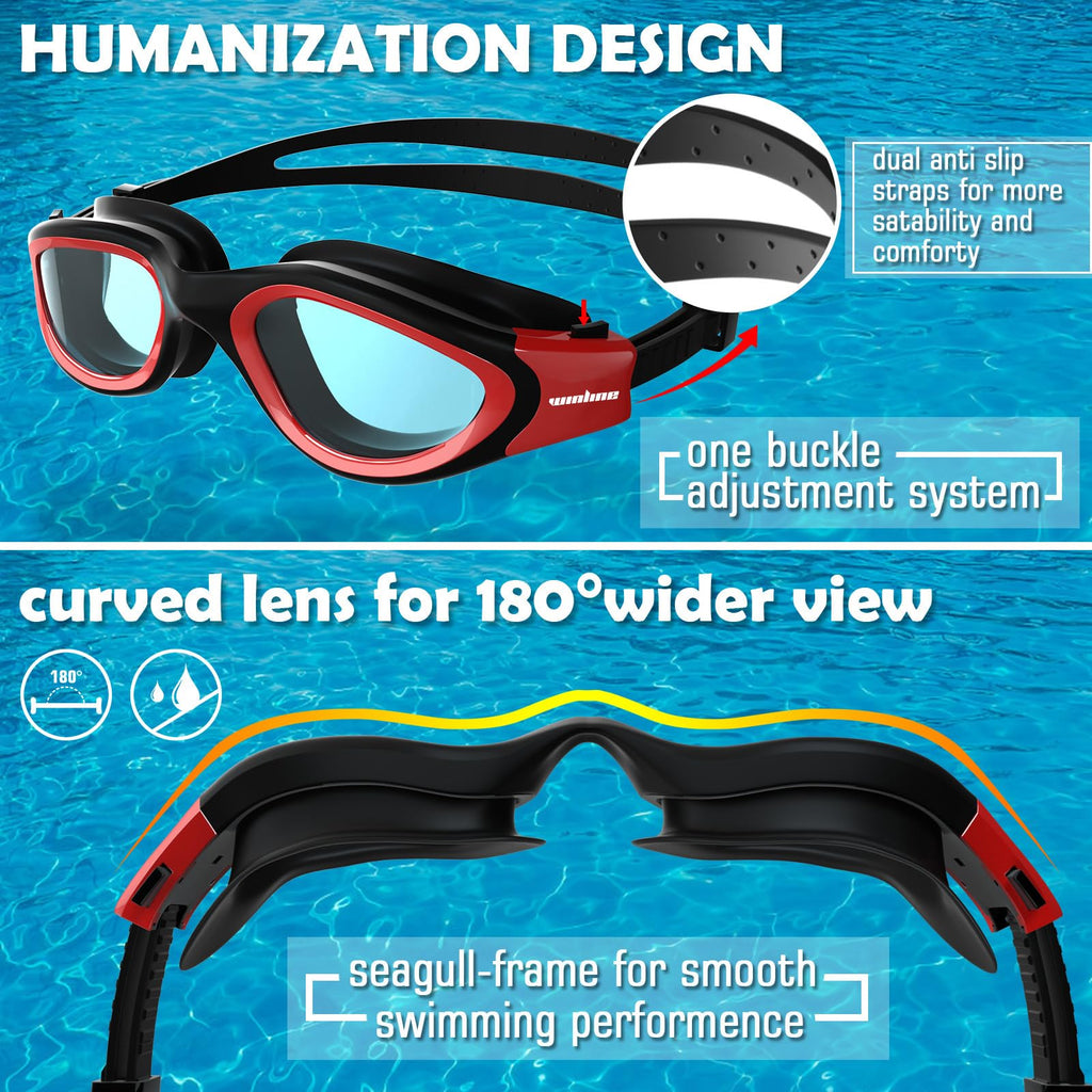 Winline Adult Swimming Goggles,Open Water Goggles Swimming Anti Fog UV Protection No Leakage Clear Vision Easy to Adjust for Adults Men Women Teenagers