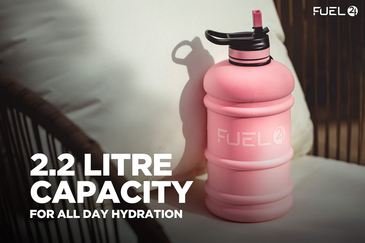 Fuel24 Jug - 2.2 Litre Water Bottle - Extra Strong Flex Material - Drop Proof, Pop or Straw Cap Options - 2.2L Large Gym Sports Bottle, BPA FREE