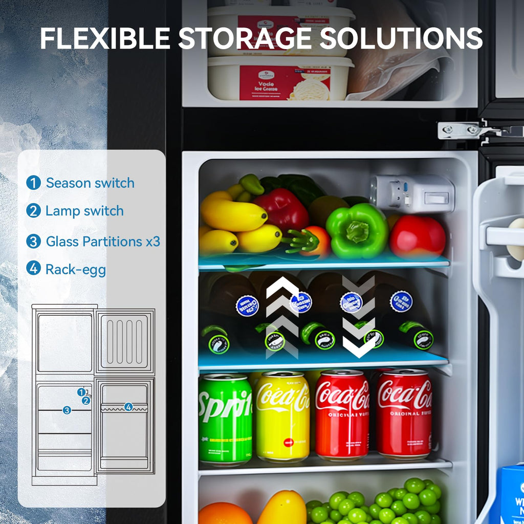 Anypro 4.0 Cu.Ft Fridge with Bottom Freezer, 2 Door Refrigerator with Drawer, 7 Level Temperatures and Adjustable Shelves for Bedroom, Dorm, Office, Apartment, Silver