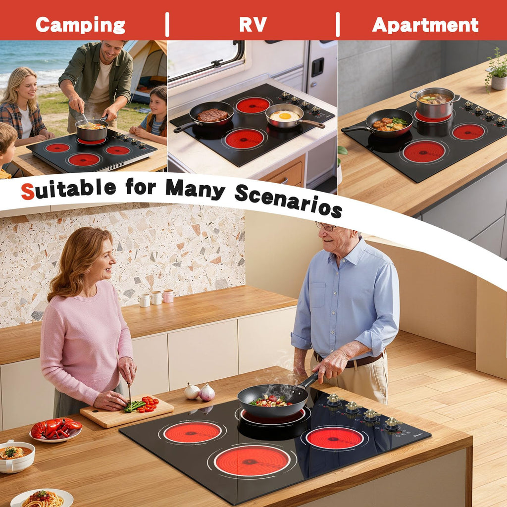 2 Burner Electric Cooktop 110V, 2000W Shard Power