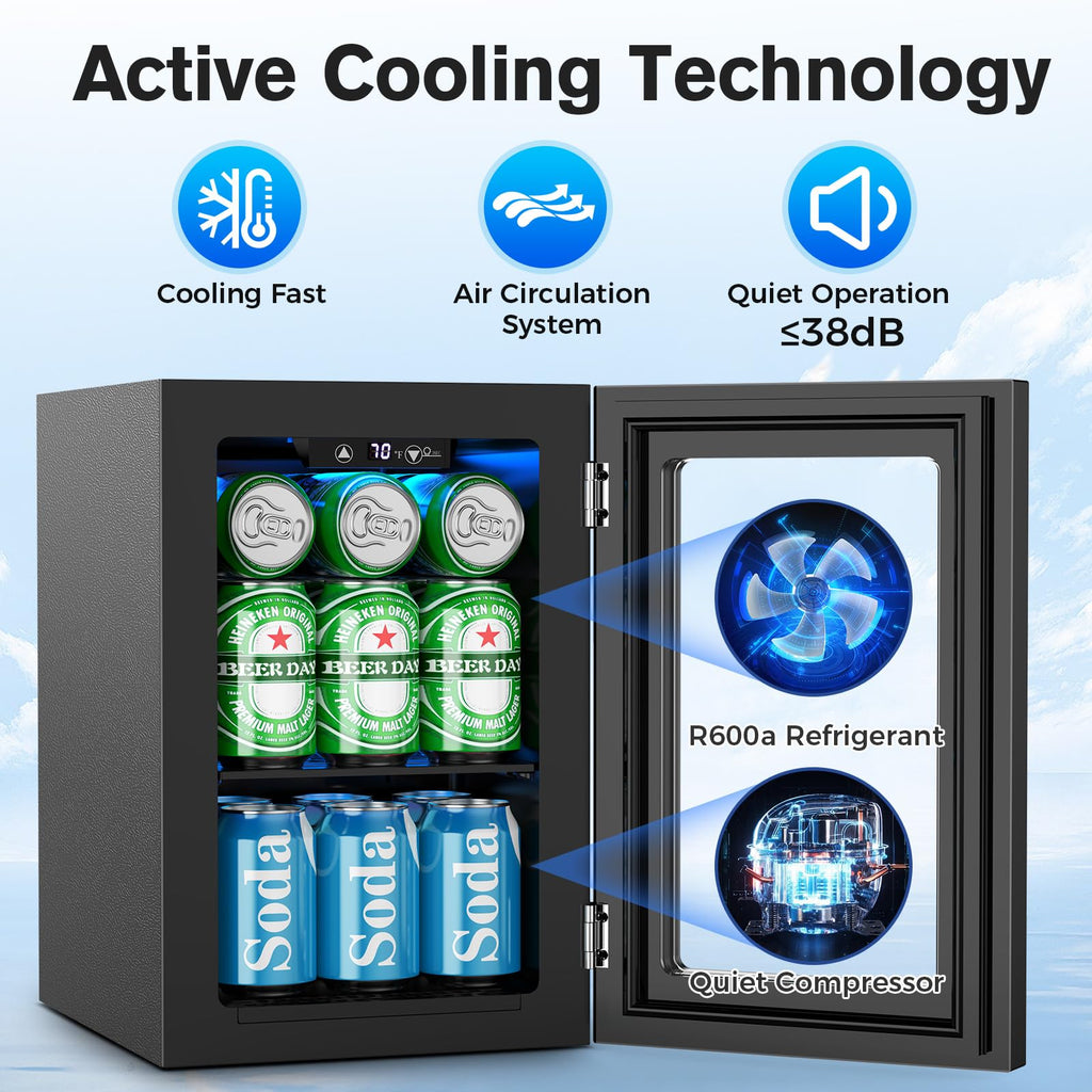 Electactic 48 Can Beverage Refrigerator,12 Bottle Wine Cooler with Seamless Stainless Steel & Glass Door, Digital Temperature Display, Countertop Mini Fridge for Soda, Wine or Beer, Silver
