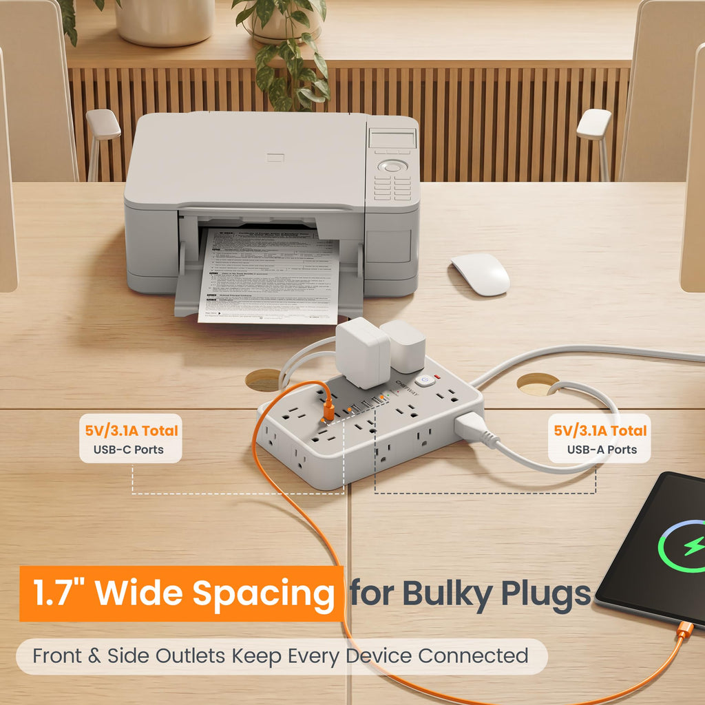 6 FT Surge Protector Power Strip with 6 USB, 16 Outlets, 2400J