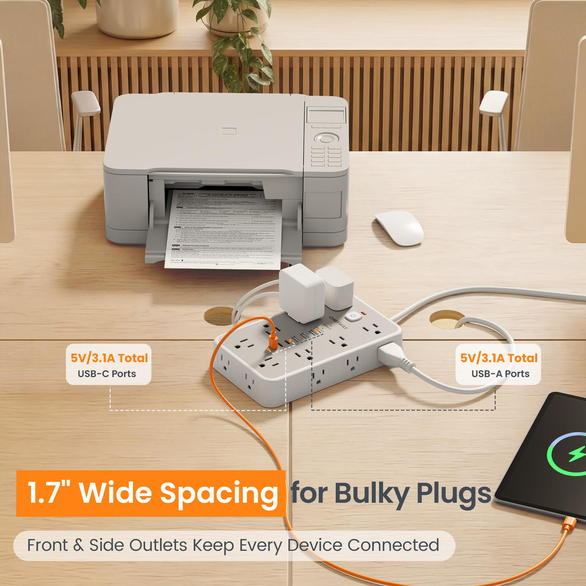 6 FT Surge Protector Power Strip with 6 USB, 16 Outlets, 2400J