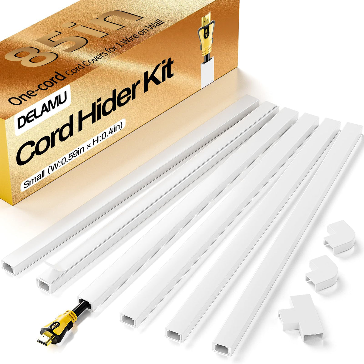 Delamu Beige Cord Hider, 85in Cord Covers for Wires on Wall, One-Cord Cable Hider, Wire Hiders Wire Covers for TV Cords on Wall, Easy Mount Cable Cover Management Kit, 6X L14.2 W0.59 H0.4in, Beige