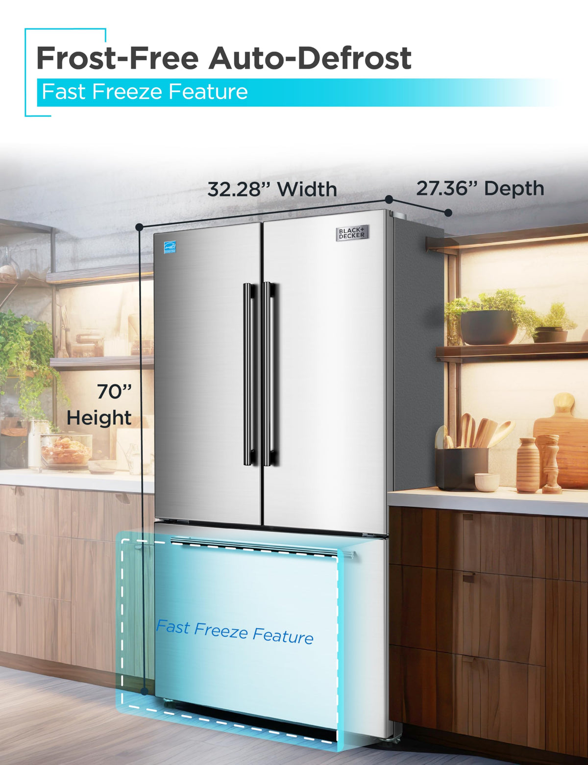 BLACK+DECKER 14 Cu. Ft. Convertible Freezer Refrigerator, Upright Freezer with Glass Shelves, ENERGY STAR rated, Frost Free, BUC1400XB, Black