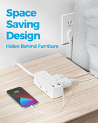 Olcorife Flat Plug Power Strip with 15 FT Extension Cord, 6 Outlets 3 USB Ports(1 USB C), 3 Sided Outlet Extender for Home Office Travel Dorm Room Essentials, White