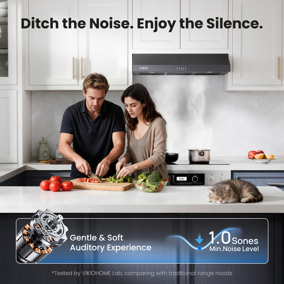 VIKIO HOME Under Cabinet Range Hood 30 Inch, 1200 CFM Dual-Motor Kitchen Vent with LED Lights, Button Control, Ducted Stainless Steel Vent Hood, Reusable 5-Layer Aluminum Filters, Black