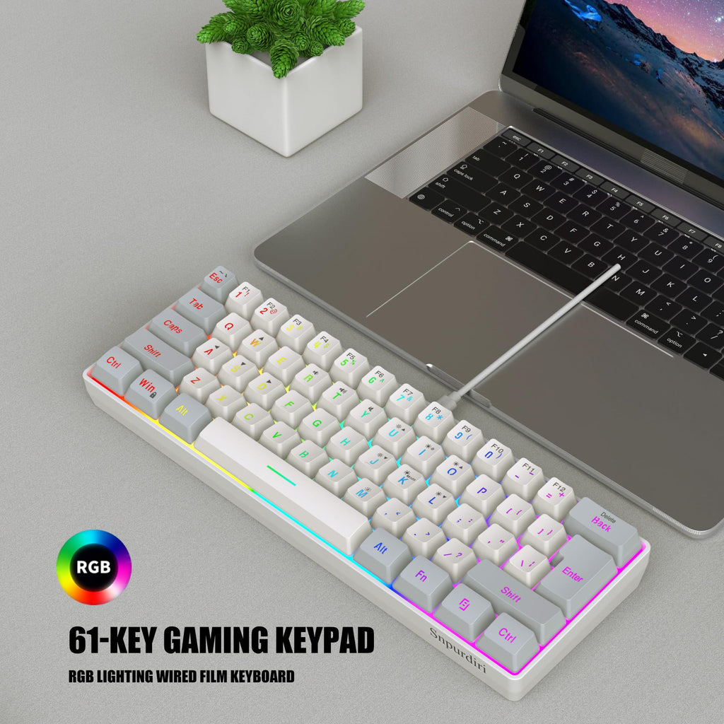 Snpurdiri 60% Wired Mechanical Gaming Keyboard, Ice Blue LED Backlit 61 Keys Mini Wired Office Keyboard for Windows Laptop PC Mac (Black-White, Red Switches)