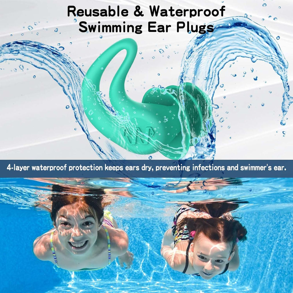 Swimming Ear Plugs for Kids,4 Pairs Reusable Silicone Ear Plugs Swimming