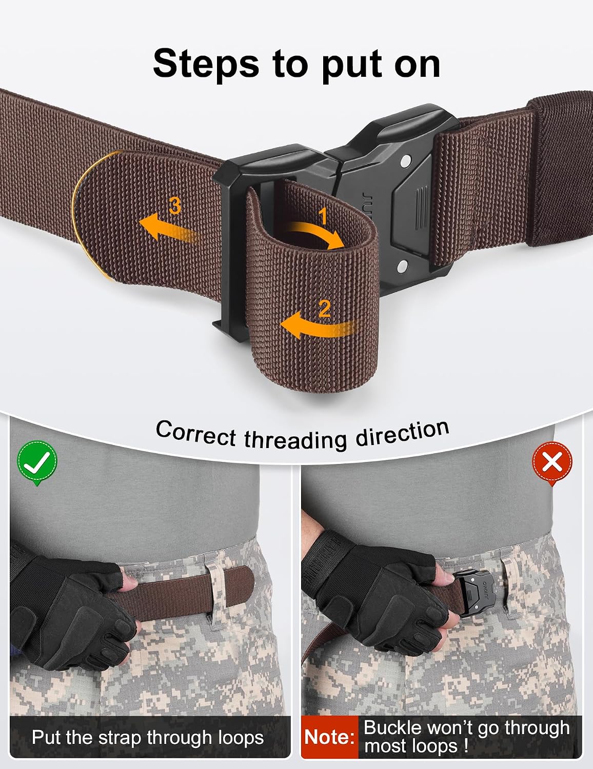 JUKMO Quick Release Tactical Belt, Military Work 1.5" Nylon Web Hiking Belt