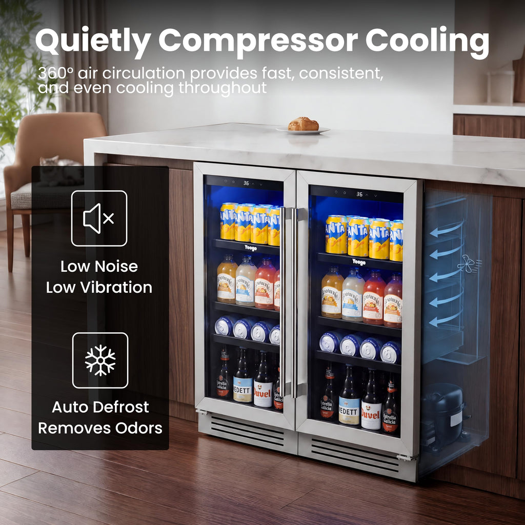Yeego Beverage Refrigerator - 24 inch 180 Cans Beer Cooler with Glass Door