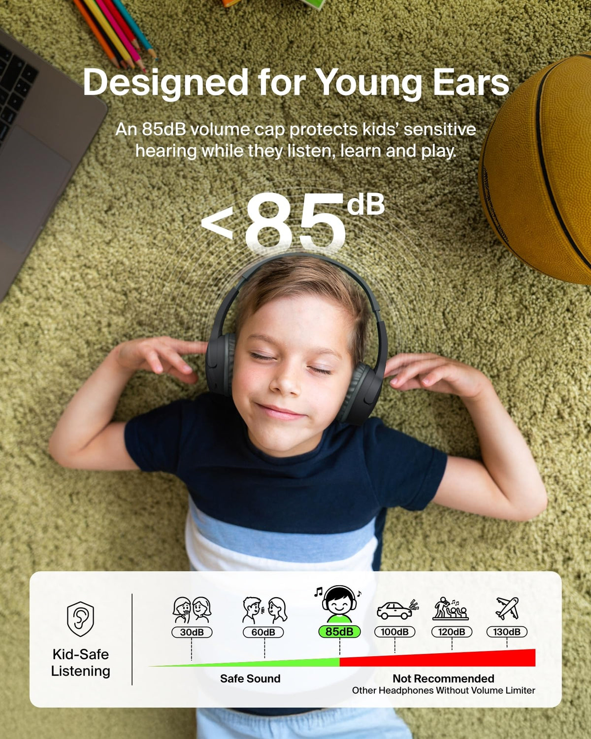 Belkin SoundForm Mini Kids Headphones, Wireless & Wired, 30H Playtime, Case