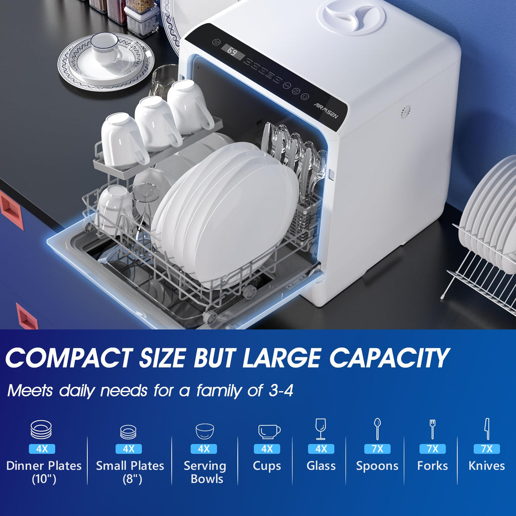 AIRMSEN Portable Countertop Dishwasher, No Hookup Needed