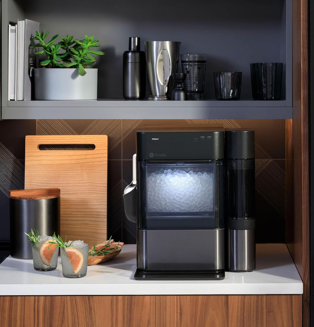 GE Profile Opal Ultra, Countertop Nugget Ice Maker, 1 Gal XL Side Tank, *Amazon Exclusive*, 38 lbs/Day, Pebble Pellet Crushed Ice Machine, WiFi Stainless Steel