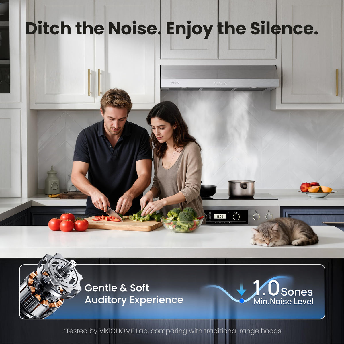VIKIO HOME Under Cabinet Range Hood 30 Inch, 1200 CFM Dual-Motor Kitchen Vent with LED Lights, Button Control, Ducted Stainless Steel Vent Hood, Reusable 5-Layer Aluminum Filters, Black