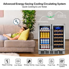 24" Dual Zone Wine and Beverage Refrigerator, Under Counter with Glass Door
