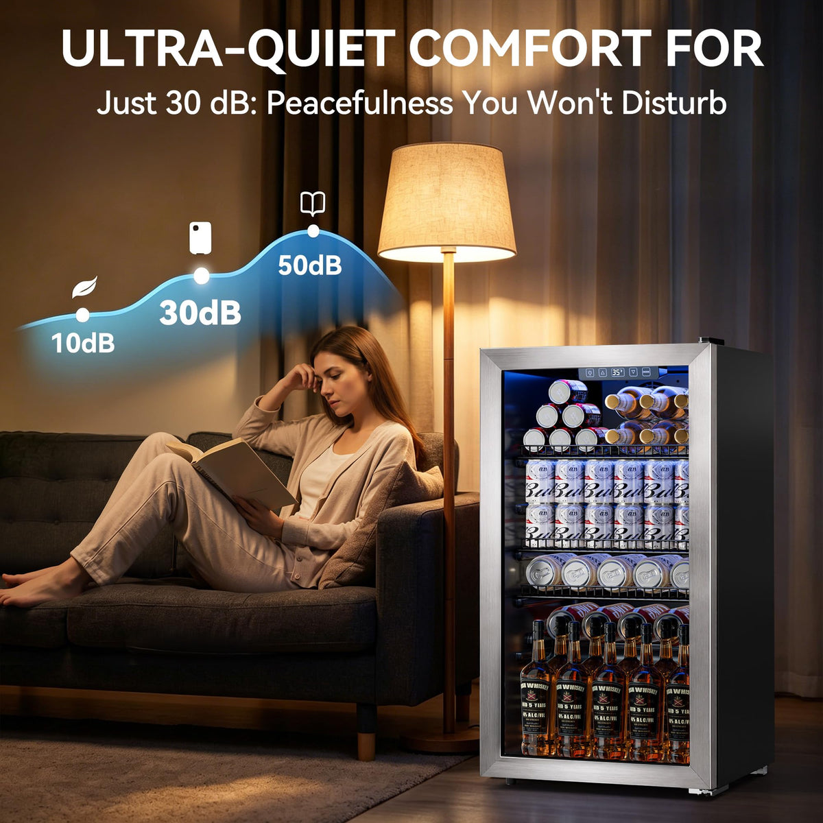 2.5 Cu.Ft Beverage Fridge, Glass Door Mini Fridge, Silver, 96 Can