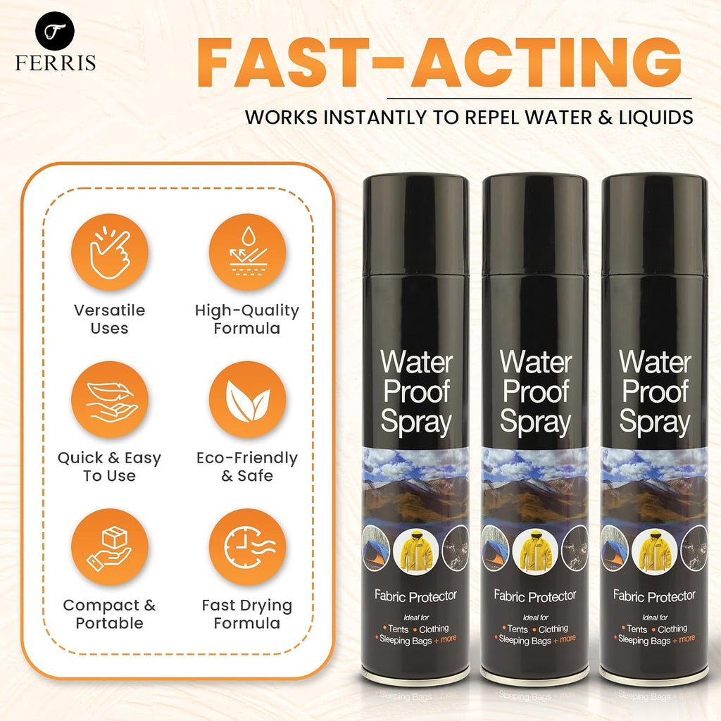 Waterproof Spray 300ml - Shoe Protector and Fabric Waterproofing for Leather, Suede, Boots and Tents | Fast-Drying, Invisible Shield Against Water, Stains and Dirt – Ideal for Everyday Use (3 Pack)