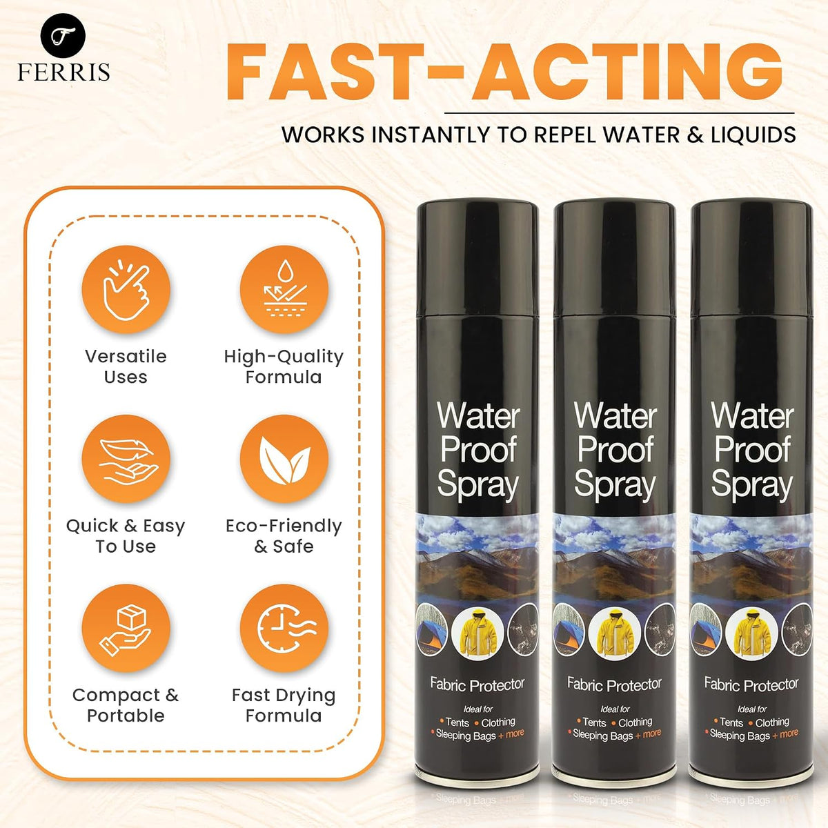 Waterproof Spray 300ml - Shoe Protector and Fabric Waterproofing for Leather, Suede, Boots and Tents | Fast-Drying, Invisible Shield Against Water, Stains and Dirt – Ideal for Everyday Use (3 Pack)