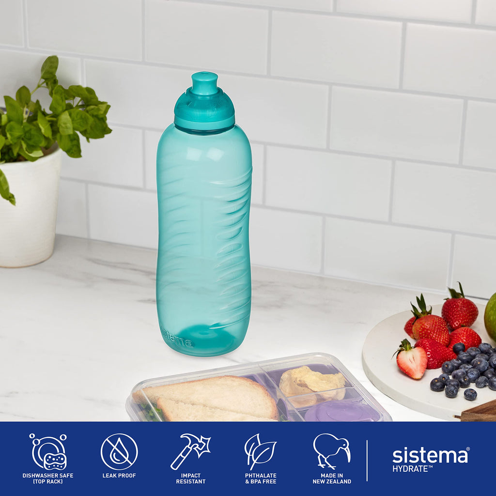 Sistema Squeeze Twist 'n' Sip Sports Water Bottles | 460 ml | Leakproof Kids Water Bottles | BPA-Free | Blue | 4 Count