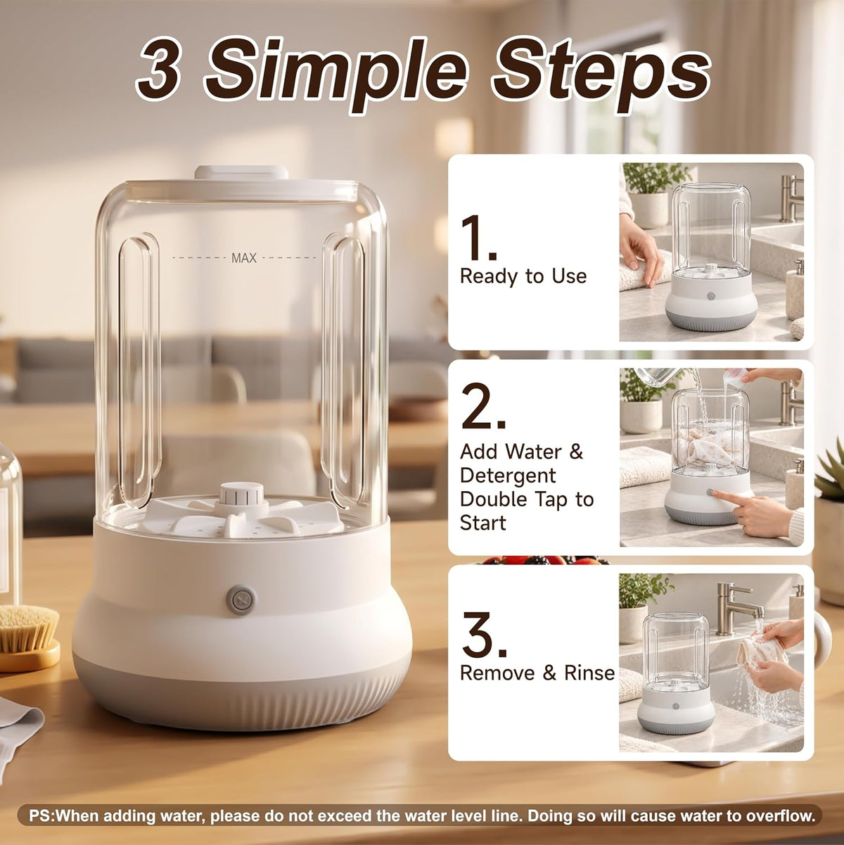 Mini Washing Machine, 3L Compact Small Laundry Washer for Underwear, Socks etc.（White）
