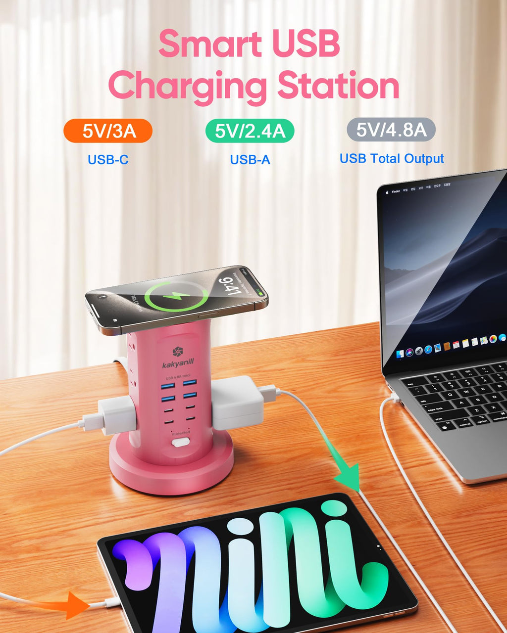 Power Strip Tower, kakyanill PD 65W Charging Station 9 AC Outlets 8 USB