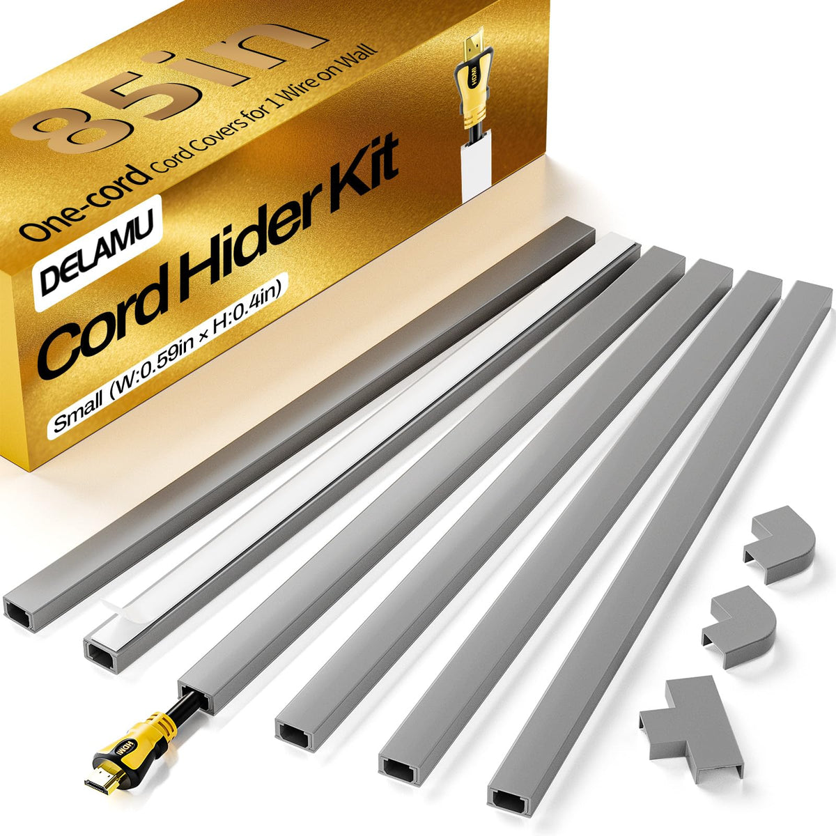 Delamu Beige Cord Hider, 85in Cord Covers for Wires on Wall, One-Cord Cable Hider, Wire Hiders Wire Covers for TV Cords on Wall, Easy Mount Cable Cover Management Kit, 6X L14.2 W0.59 H0.4in, Beige