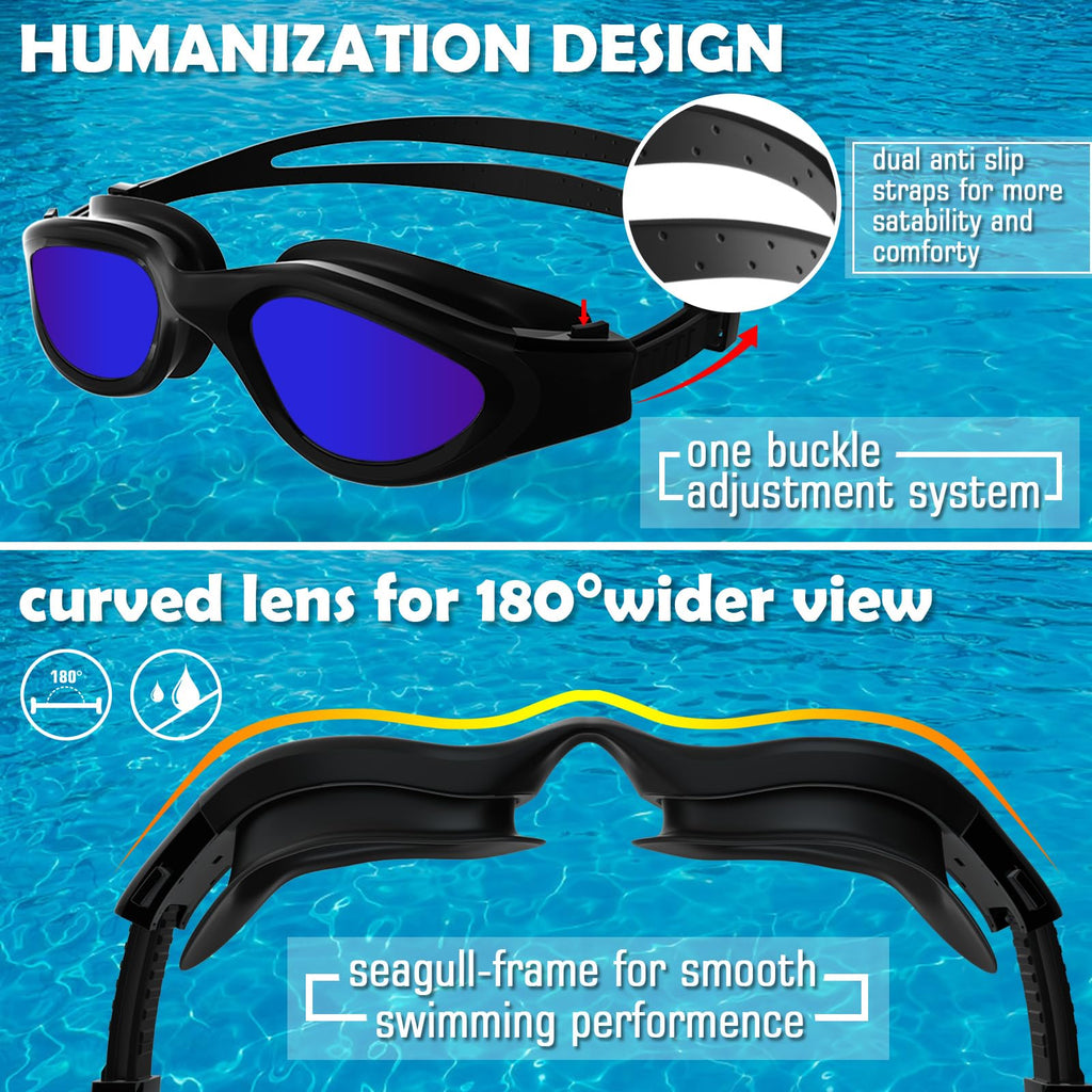 Winline Adult Swimming Goggles,Open Water Goggles Swimming Anti Fog UV Protection No Leakage Clear Vision Easy to Adjust for Adults Men Women Teenagers
