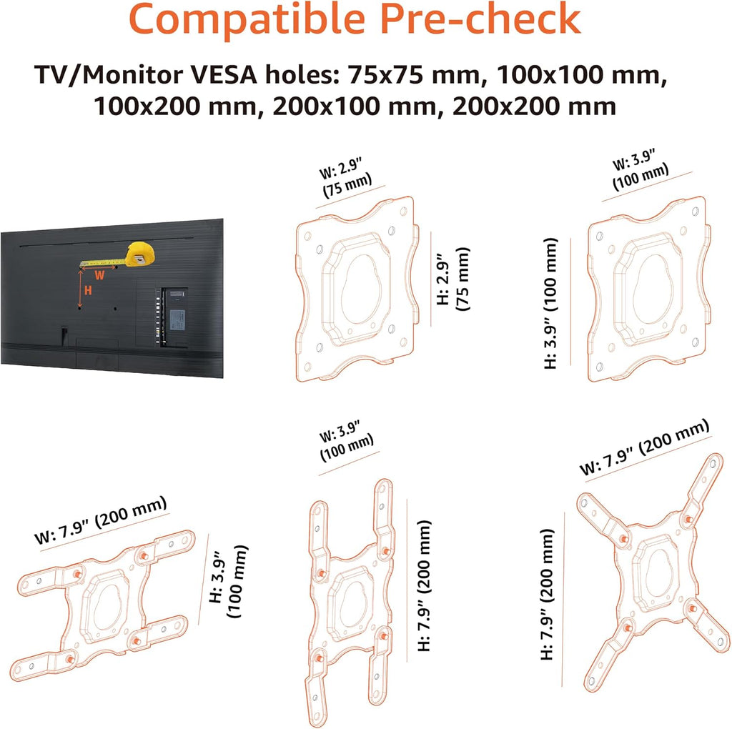 Amazon Basics Full Motion Articulating TV Wall Mount with Tilt Swivel, Extends 16 inches, VESA 200x200, for 12" to 40" TVs, 40 lbs, Black