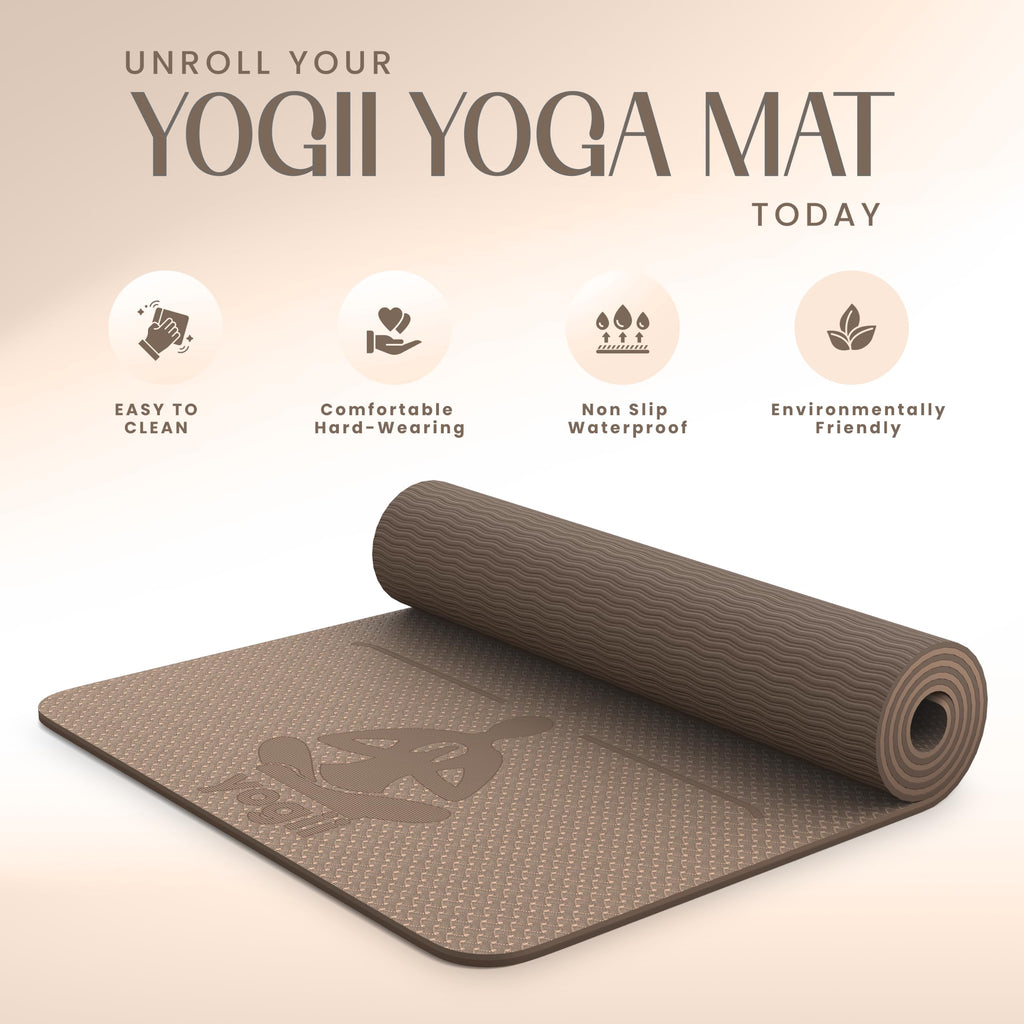Yogii Yoga Mat - Non-Slip 6mm Thick TPE & Travel-friendly Yoga Mat - Perfect for Home & Gym Exercise Fitness & Pilates - With Laser Alignment Guides for Men & Women