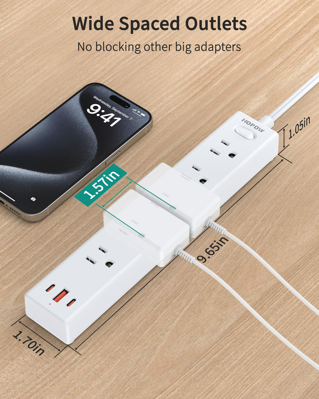 6FT Surge Protector Power Strip, 1700J, 5AC&1A2C, Flat Plug Extension Cord