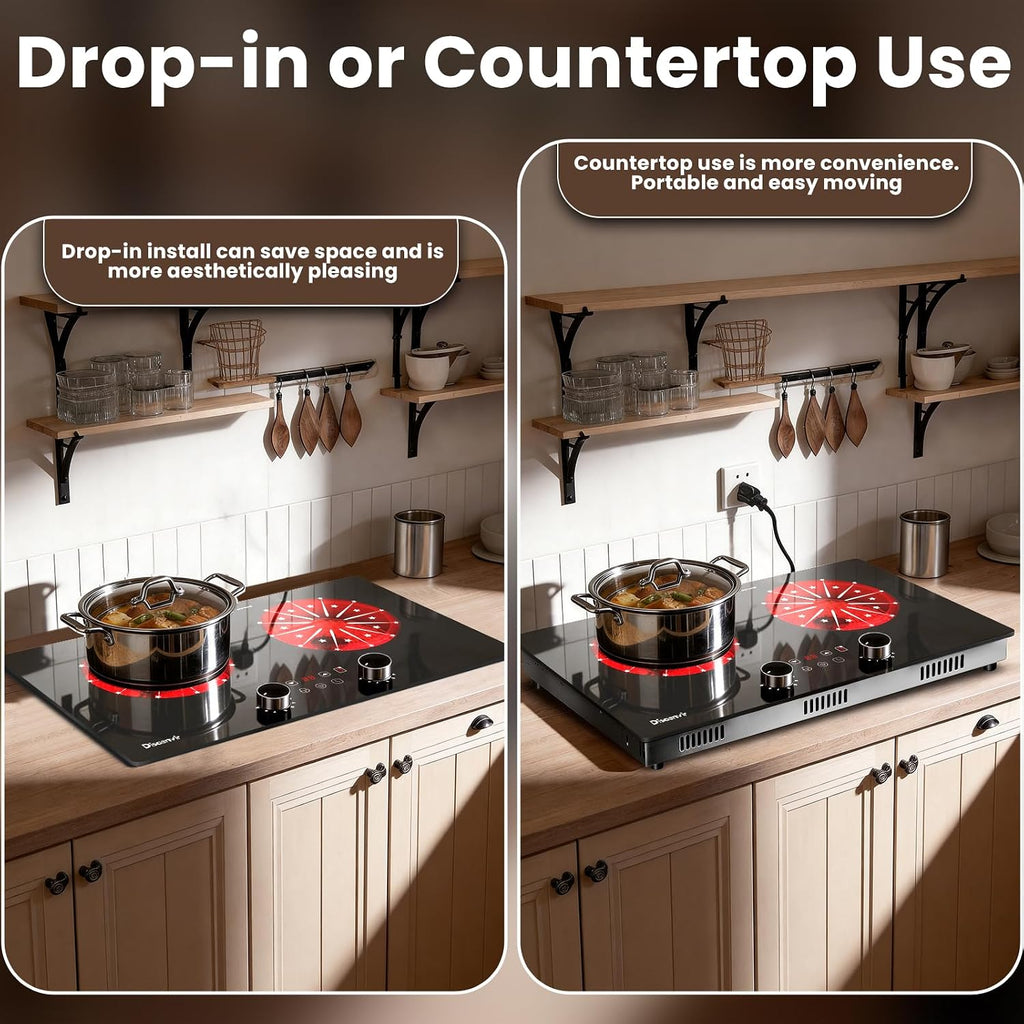 2 Burner Electric Cooktop 110V, 2000W Shard Power