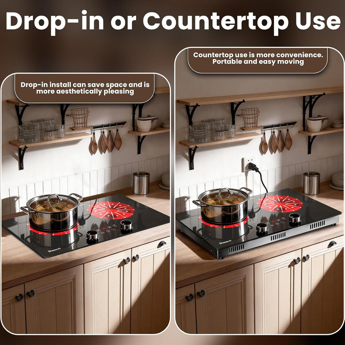 2 Burner Electric Cooktop 110V, 2000W Shard Power