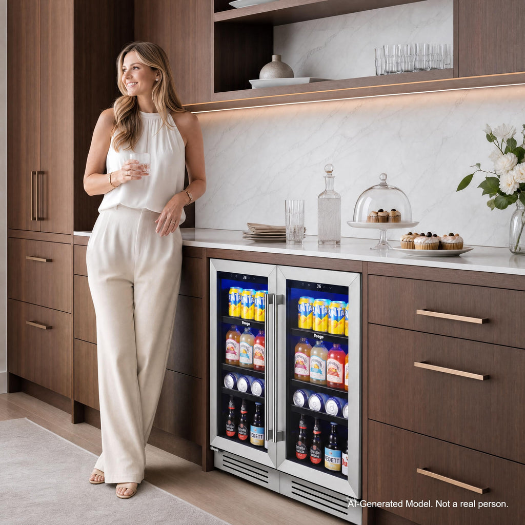 Yeego Beverage Refrigerator - 24 inch 180 Cans Beer Cooler with Glass Door