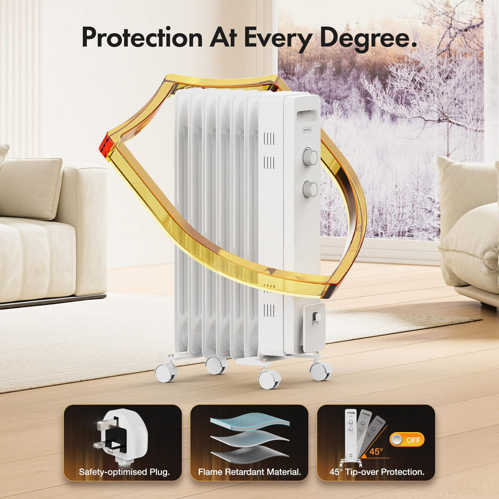 VonHaus Oil Filled Radiator 11 Fins – 2500W, 3 Heat Settings, 24 Hour Timer