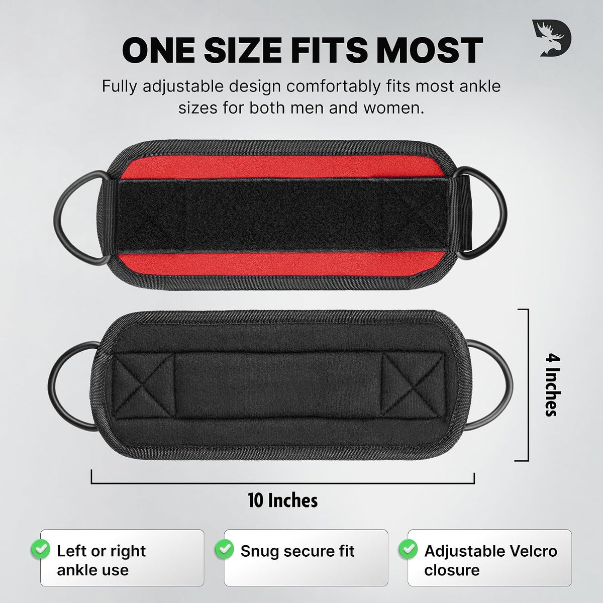 DMoose Fitness Ankle Strap for Cable Machine - One Size Fit with Premium Padding Cuffs - Cable Kickback Ankle Straps - Gym Attachments & Lower Body Exercises