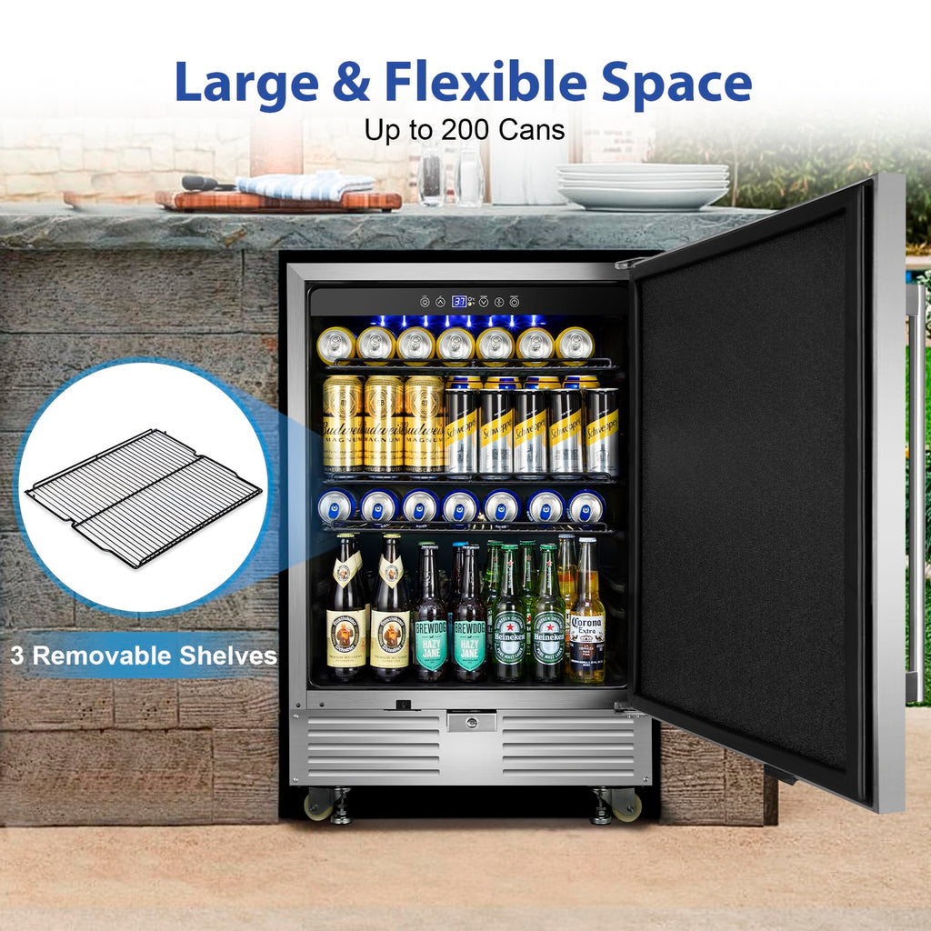24" Dual Zone Wine and Beverage Refrigerator, Under Counter with Glass Door