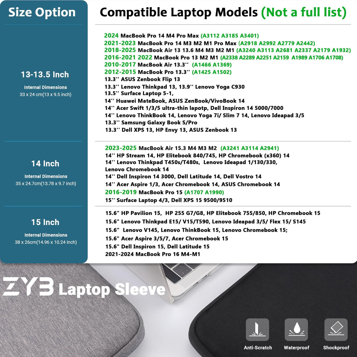 ZYB Laptop Sleeve 14 Inch, Waterproof Shockproof 14 Inch Laptop Case for 14" Notebook Lenovo Thinkpad IdeaPad, MacBook Air 15.3 2026-2023 M5 M4 M3 M2, 14" HP Dell Acer Chromebook Mac Pro 15-Black