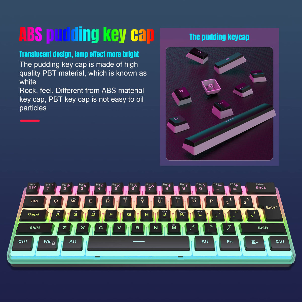 Snpurdiri 60% Wired Mechanical Gaming Keyboard, Ice Blue LED Backlit 61 Keys Mini Wired Office Keyboard for Windows Laptop PC Mac (Black-White, Red Switches)