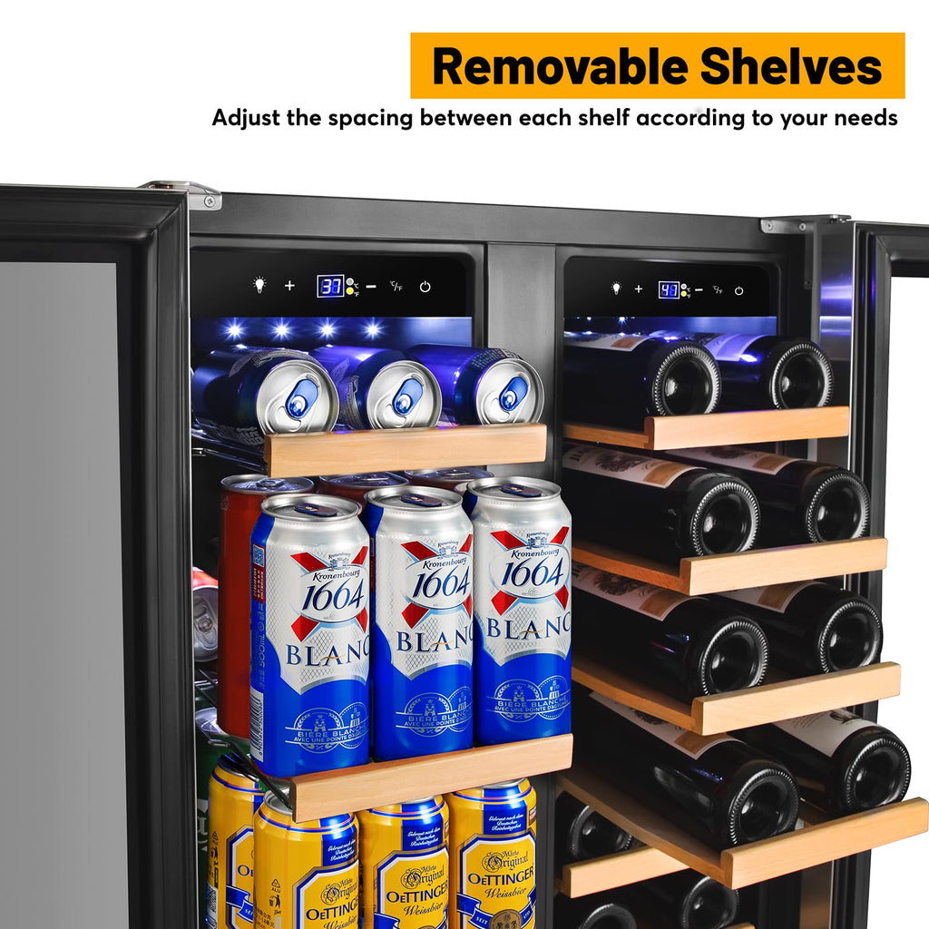 24" Dual Zone Wine and Beverage Refrigerator, Under Counter with Glass Door