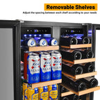 24" Dual Zone Wine and Beverage Refrigerator, Under Counter with Glass Door