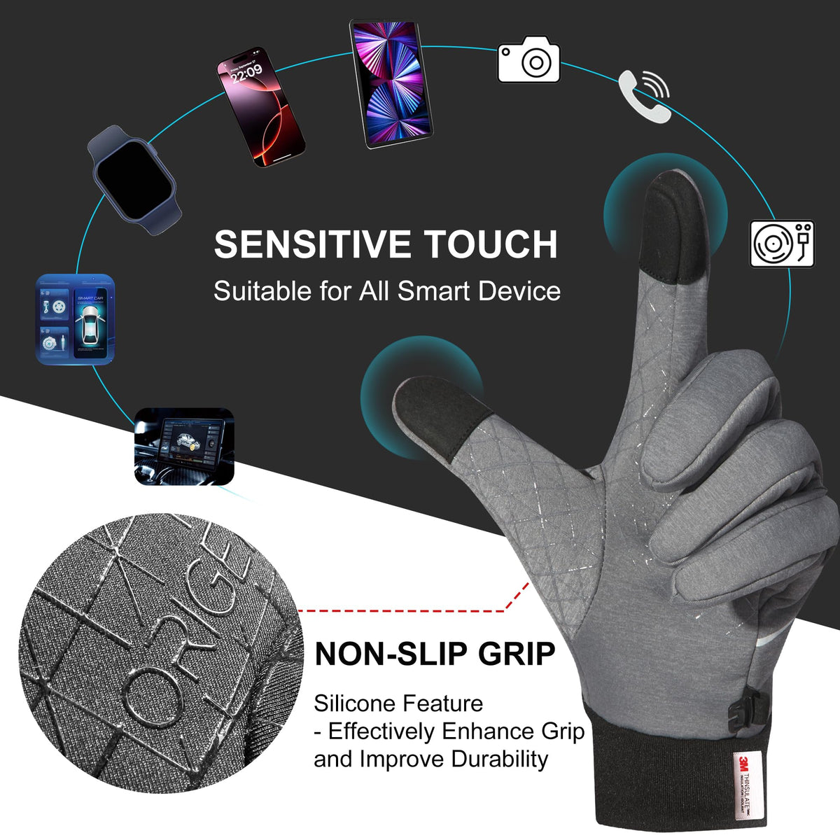 Origem Thermal Winter Gloves for Men Women, Water Resistant Cycling Gloves