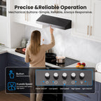 VIKIO HOME Under Cabinet Range Hood 30 Inch, 1200 CFM Dual-Motor Kitchen Vent with LED Lights, Button Control, Ducted Stainless Steel Vent Hood, Reusable 5-Layer Aluminum Filters, Black