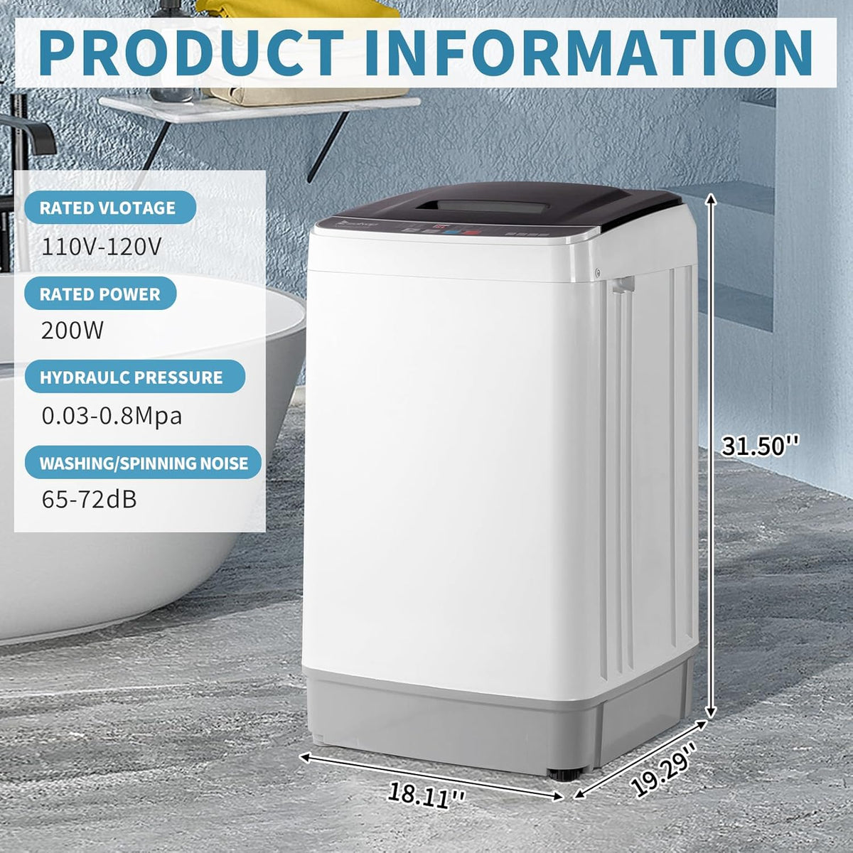Winado 15.6LBS Full Automatic Portable Washing Machine with Drain Pump
