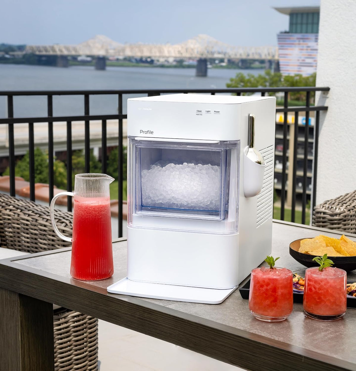 GE Profile Opal 2.0 Ultra Nugget Ice Maker with Scale Inhibiting Filter, Scoop Included, 38 lbs in 24 Hours, Pellet Ice Machine with WiFi & Smart Connected, Stone White