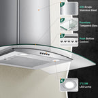 Tieasy Range Hood 30 Inch, 450 CFM Wall Mount Kitchen Hood with Ducted/Ductless Convertible Stainless Steel Filter Range Hoods 3-Speed Touch Control LED Lights