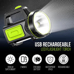 Ultra-Bright LED Rechargeable Torch – 1000LM Handheld Flashlight 1200mAh, 2 Modes, Compact & Waterproof (IPX5) – Perfect for Camping, Outdoor Activities & Emergency Use